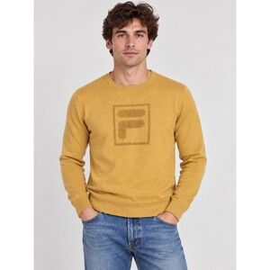 Fila White Line Mustard Yellow Gold Logo Knit Sweater Small